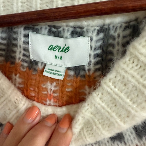 Aerie Fair Isle Sweater - White, Orange, Gray - Picture 3 of 3